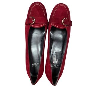Stuart Weitzman Red Suede‎ Buckle Kitten Heel Pumps Shoes Women's 10